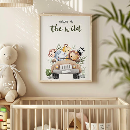 "This evocative poster declares ""Welcome into the wild"" in bold, nature-inspired typography, evok… for nursery