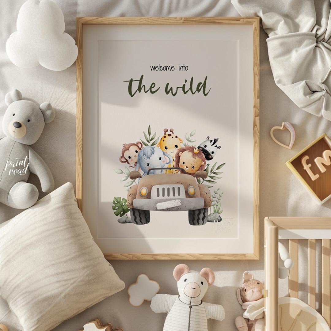 "This evocative poster declares ""Welcome into the wild"" in bold, nature-inspired typography, evok… for nursery