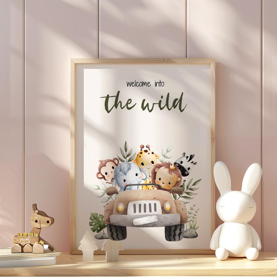 "This evocative poster declares ""Welcome into the wild"" in bold, nature-inspired typography, evok… for nursery