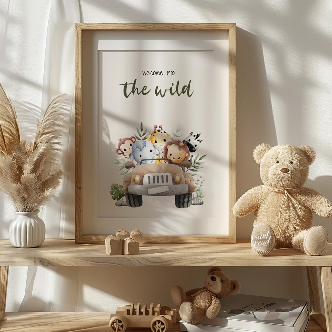 "This evocative poster declares ""Welcome into the wild"" in bold, nature-inspired typography, evok… for nursery