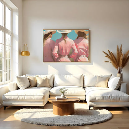 Embrace the essence of the wild west with this captivating artwork featuring three figures adorned for Living Room