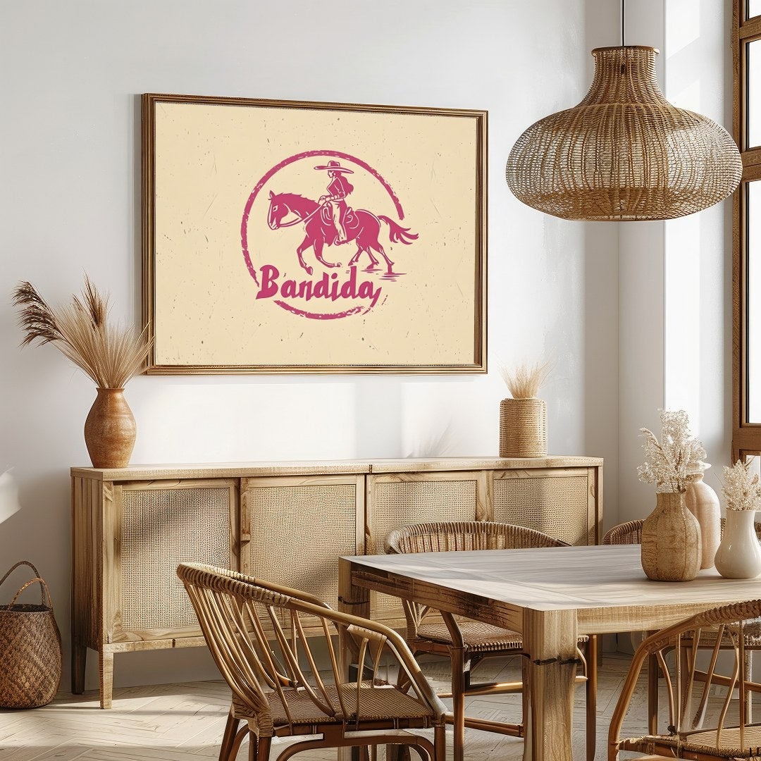 Capture the spirit of the wild west with this unique retro-inspired artwork. Featuring a bold for Dining