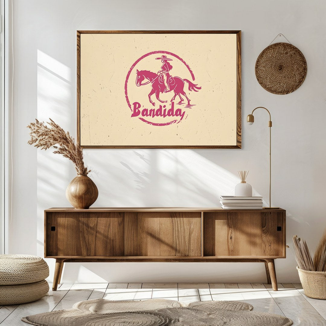 Capture the spirit of the wild west with this unique retro-inspired artwork. Featuring a bold for Sitting Area