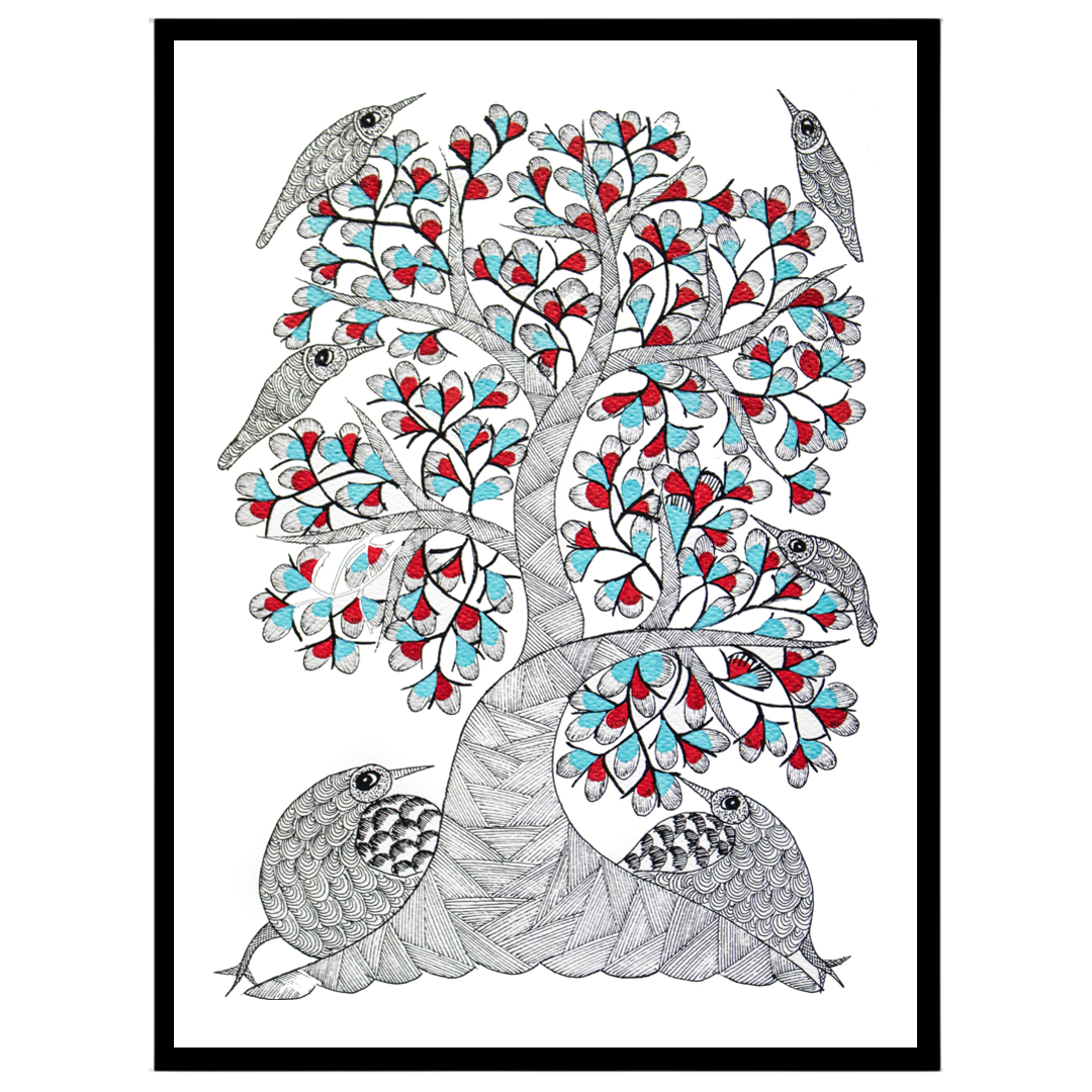 Immerse yourself in the enchanting world of Gond art with this captivating painting. Adorned with for house