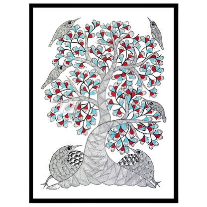 Immerse yourself in the enchanting world of Gond art with this captivating painting. Adorned with for house
