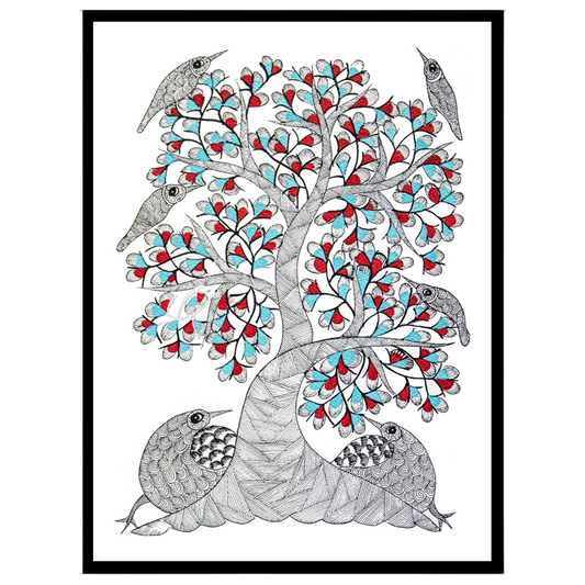 Immerse yourself in the enchanting world of Gond art with this captivating painting. Adorned with for house