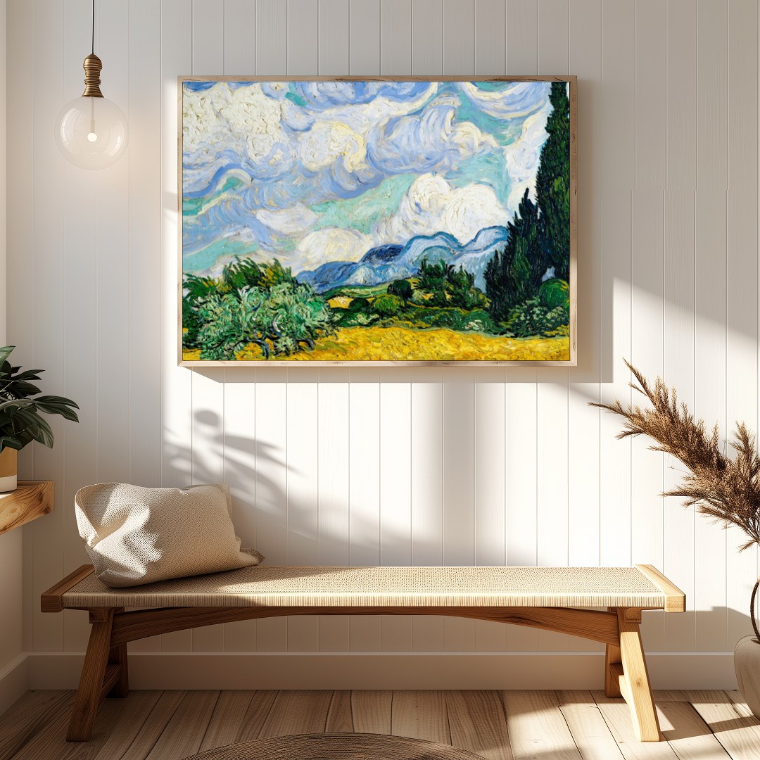 Invite a touch of classic elegance to your space with this swirling depiction of a cypress under a for gallery