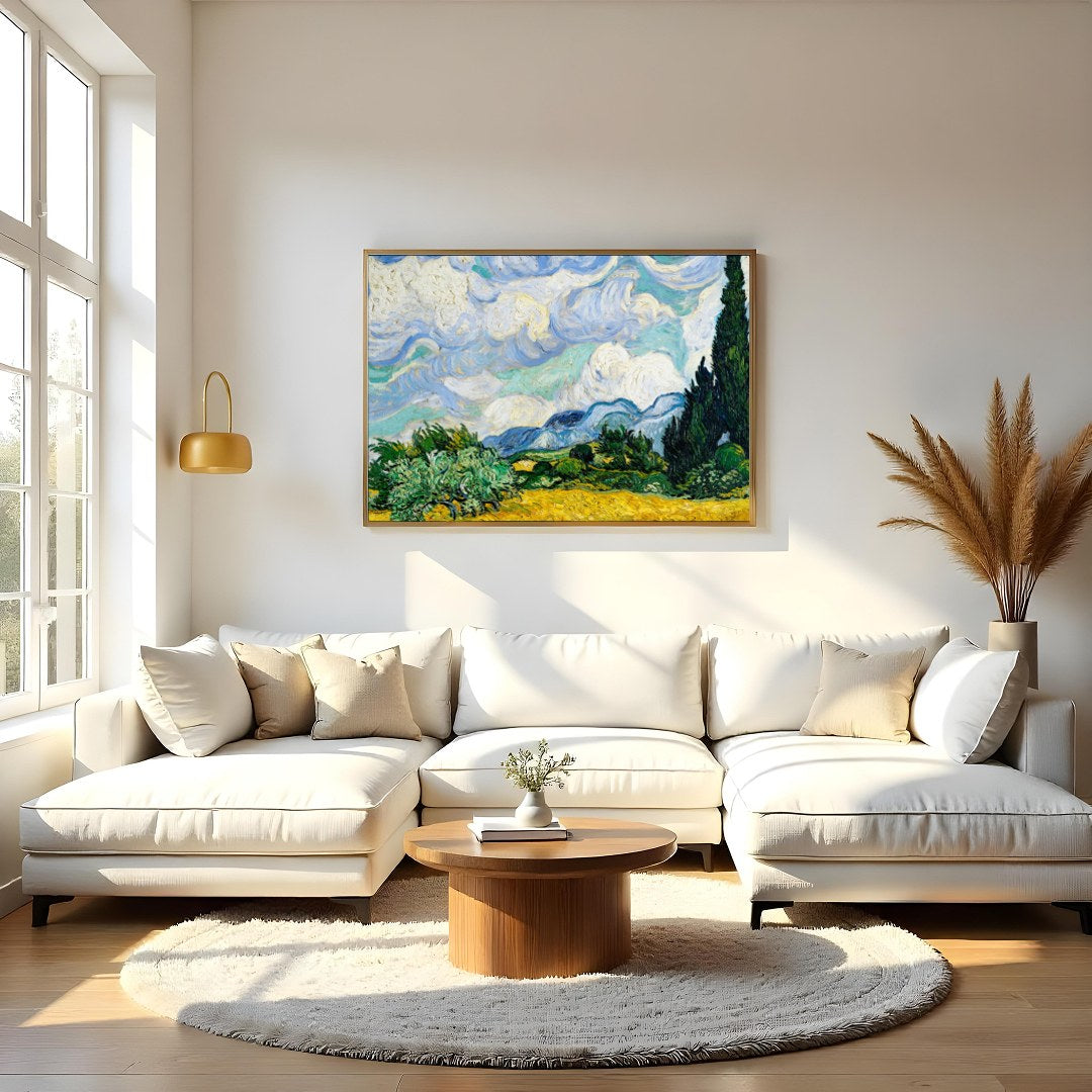 Invite a touch of classic elegance to your space with this swirling depiction of a cypress under a for Living Room