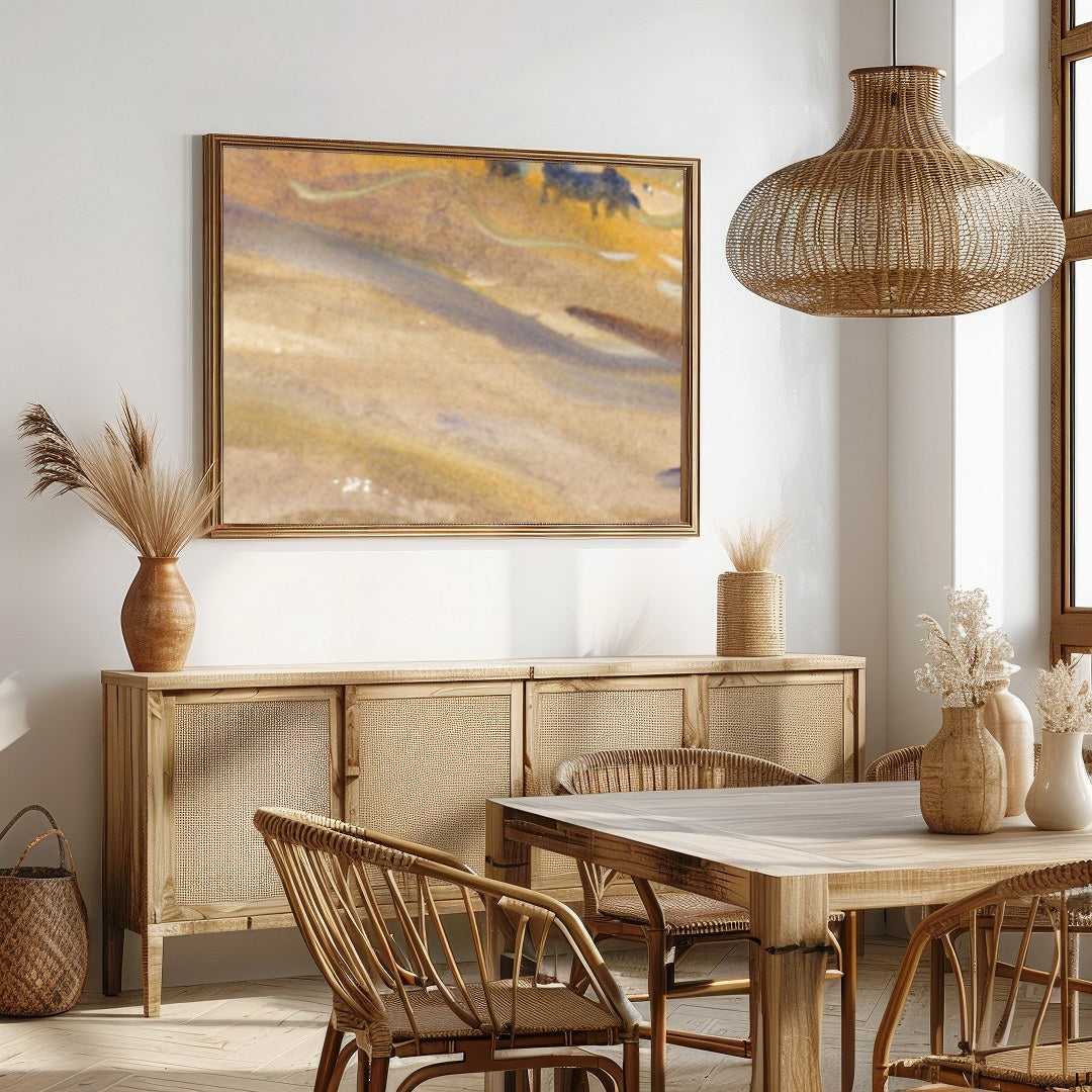 Immerse yourself in the serene beauty of this abstract landscape. With sweeping strokes of pastel for Dining