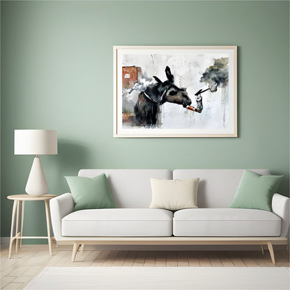 Add a touch of whimsy to your space with this imaginative artwork featuring a donkey engaged in an for Hall