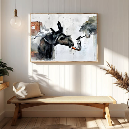 Add a touch of whimsy to your space with this imaginative artwork featuring a donkey engaged in an for Hallway