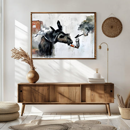 Add a touch of whimsy to your space with this imaginative artwork featuring a donkey engaged in an for Sitting Area