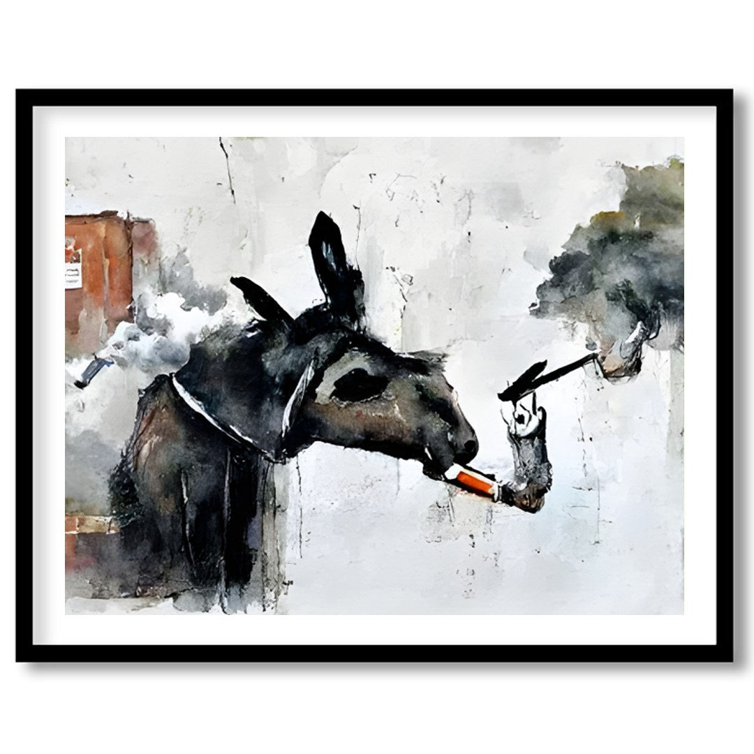 Add a touch of whimsy to your space with this imaginative artwork featuring a donkey engaged in an for sweet-home