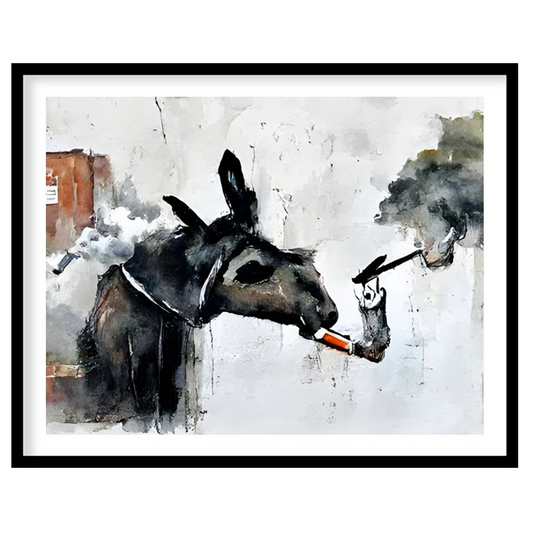 Add a touch of whimsy to your space with this imaginative artwork featuring a donkey engaged in an for sweet-home