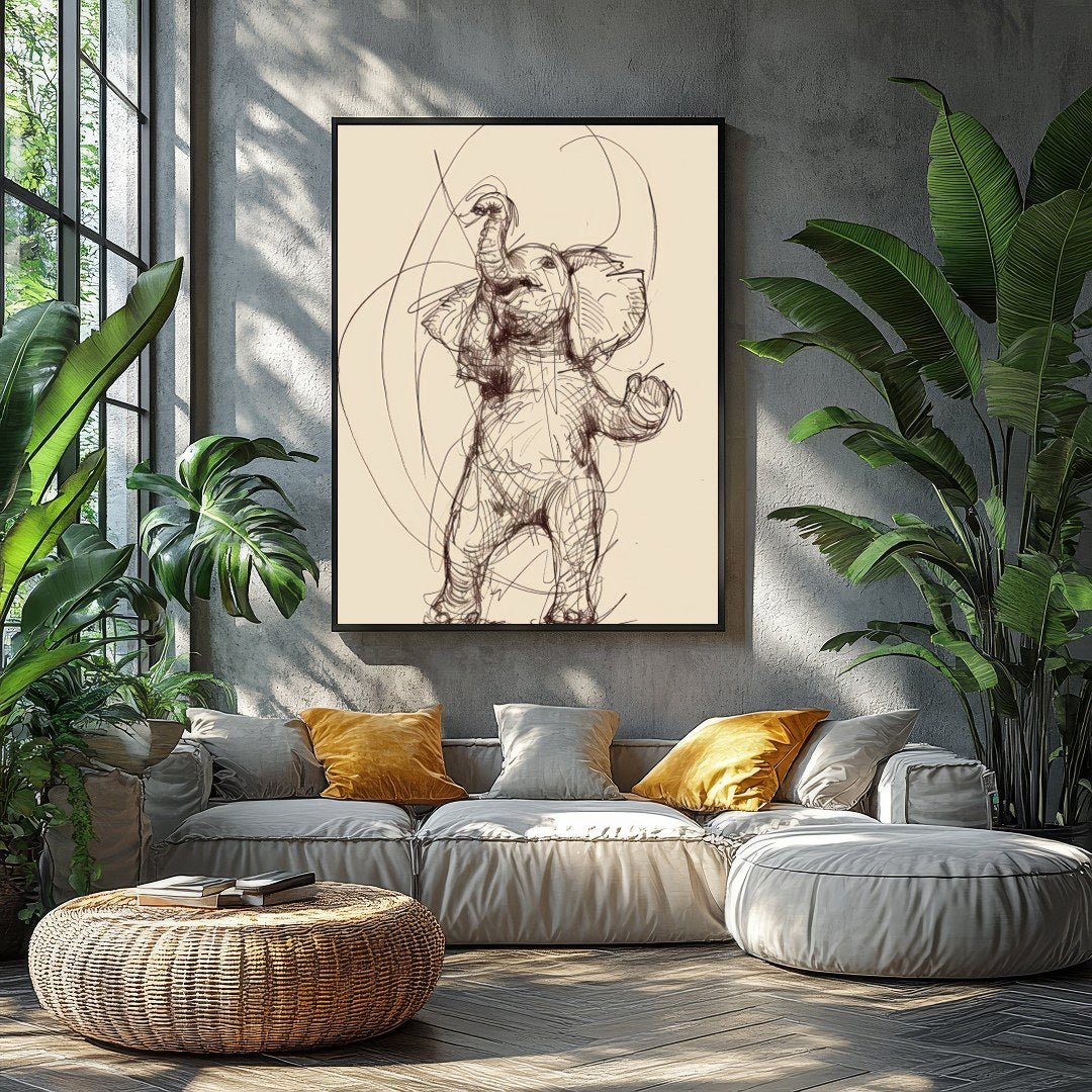 Embrace the playful elegance of this finely crafted elephant sketch. The delicate lines and for Balcony