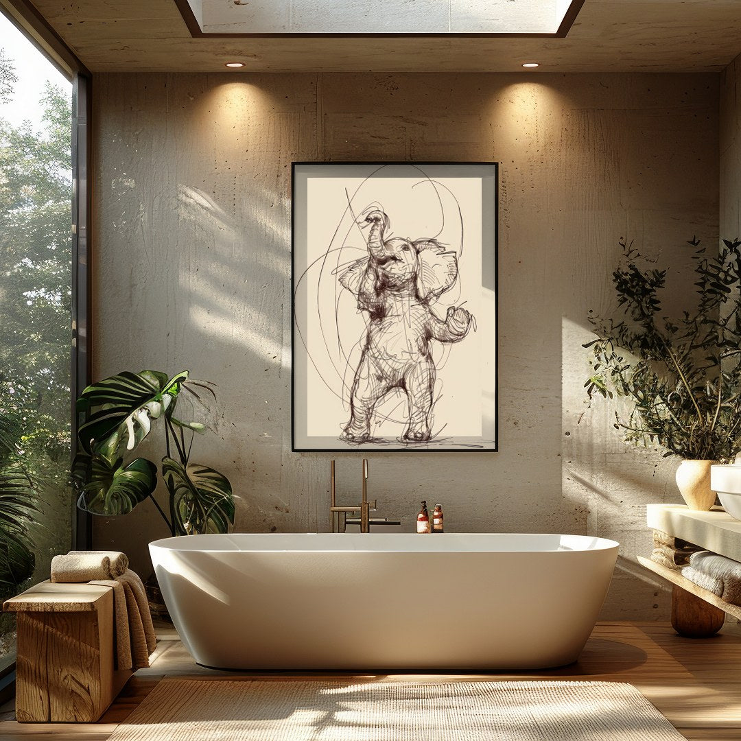 Embrace the playful elegance of this finely crafted elephant sketch. The delicate lines and for Bathroom