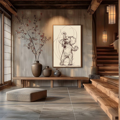 Embrace the playful elegance of this finely crafted elephant sketch. The delicate lines and for Hall