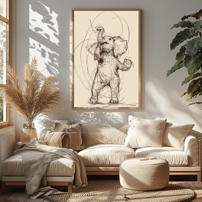 Embrace the playful elegance of this finely crafted elephant sketch. The delicate lines and for Sitting Area