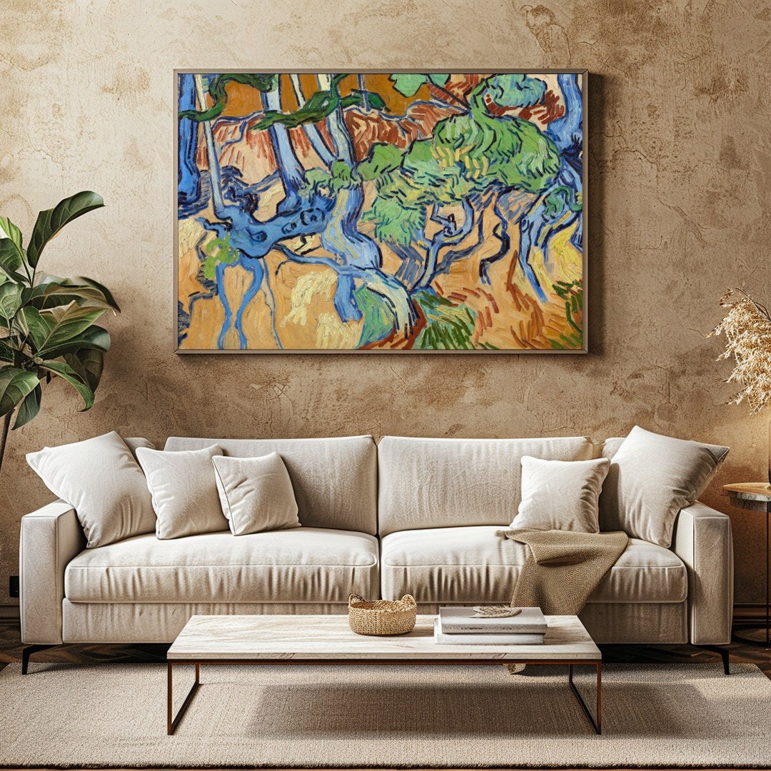 This captivating piece captures the dynamic energy of a forest with its swirling branches and for Family Room