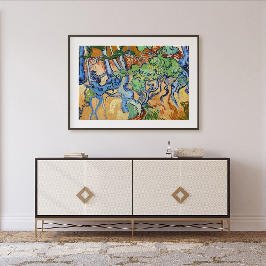This captivating piece captures the dynamic energy of a forest with its swirling branches and for Foyer