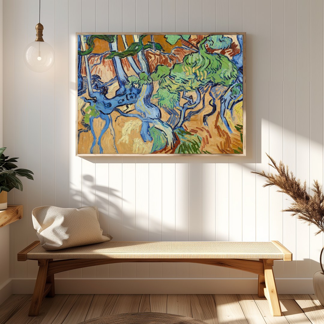 This captivating piece captures the dynamic energy of a forest with its swirling branches and for Hallway