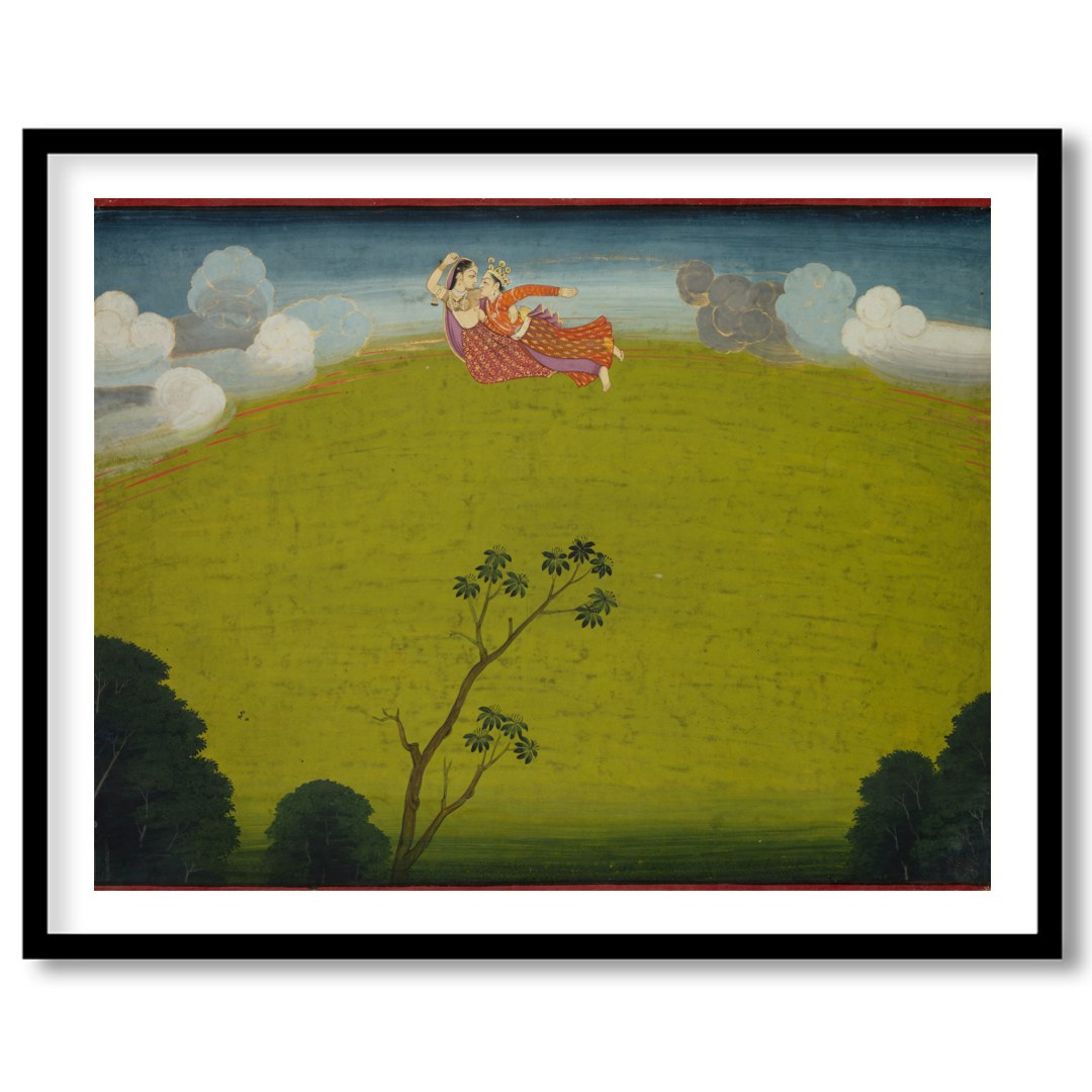Experience the surreal beauty of 'Whimsical Flight Over Verdant Hills', where vibrant characters for abode