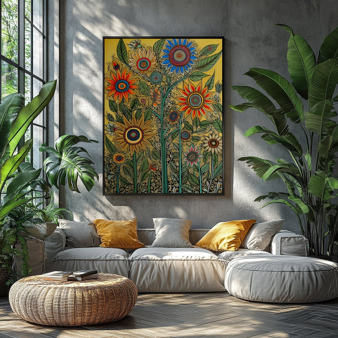 Bring your walls to life with this vibrant and intricate floral artwork. Featuring bold sunflowers for Balcony