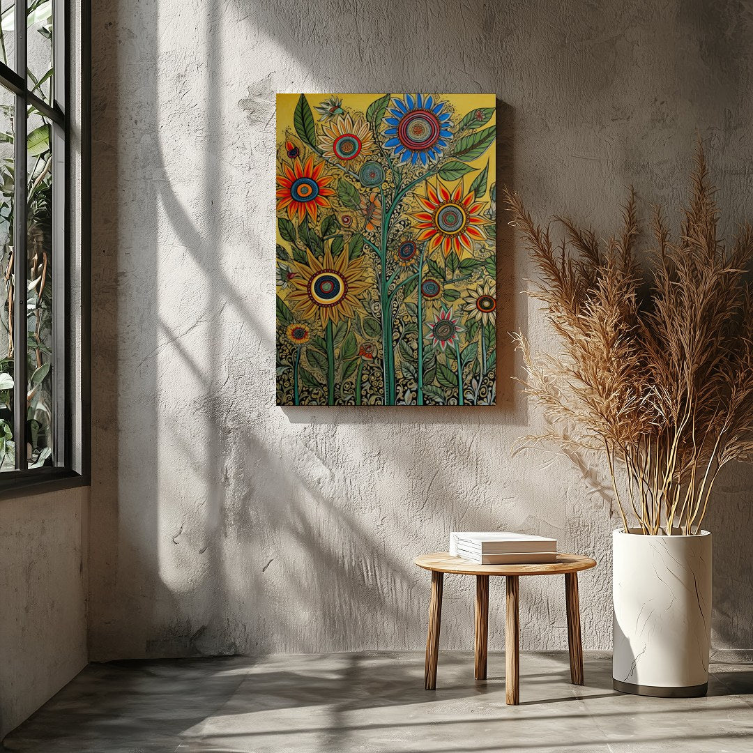 Bring your walls to life with this vibrant and intricate floral artwork. Featuring bold sunflowers for Entrance