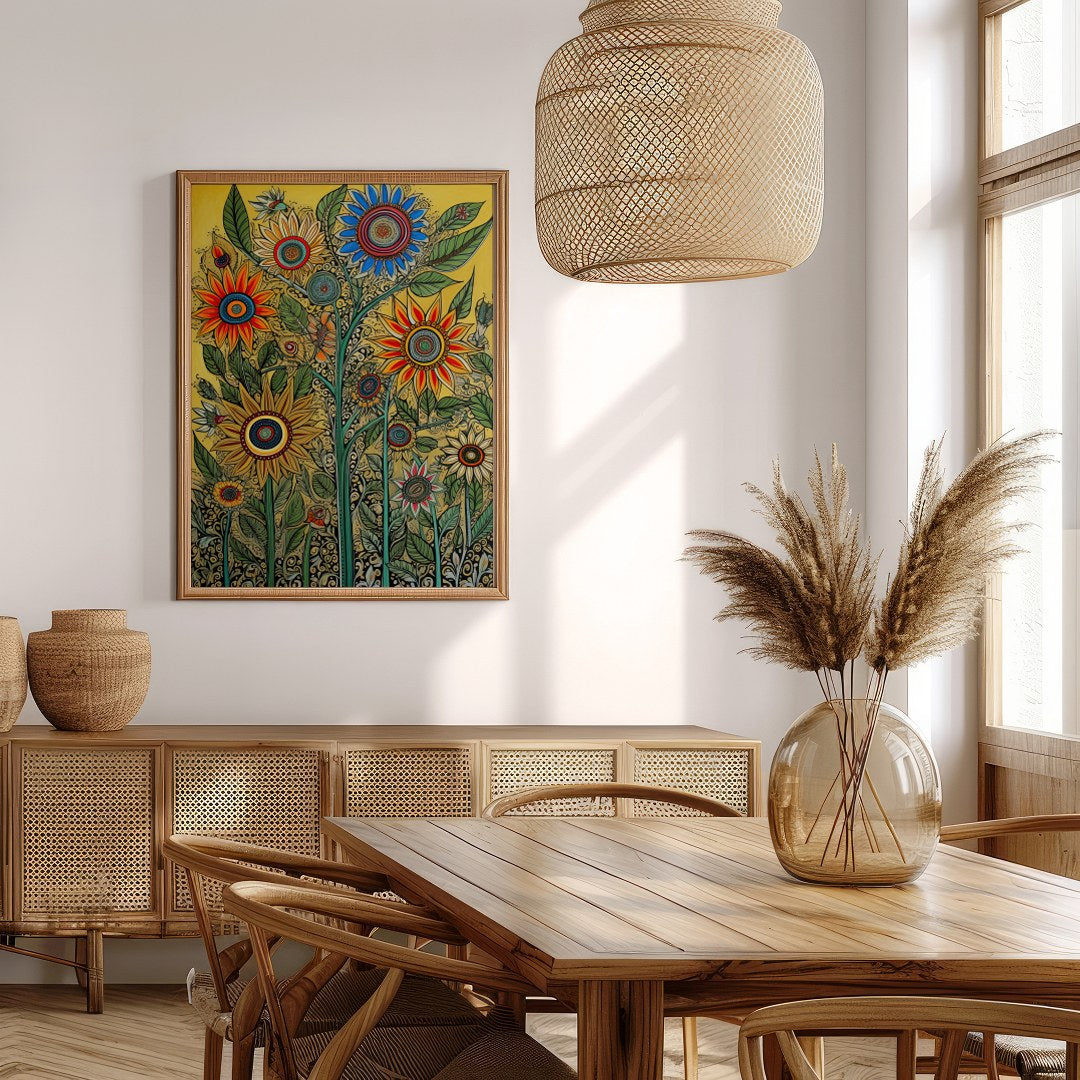 Bring your walls to life with this vibrant and intricate floral artwork. Featuring bold sunflowers for Extra Kitchen
