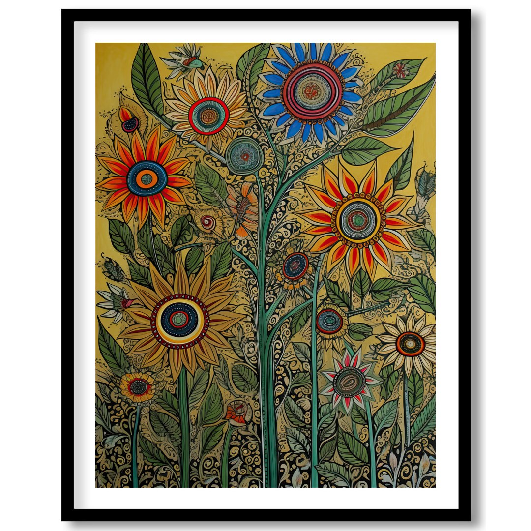 Bring your walls to life with this vibrant and intricate floral artwork. Featuring bold sunflowers for house