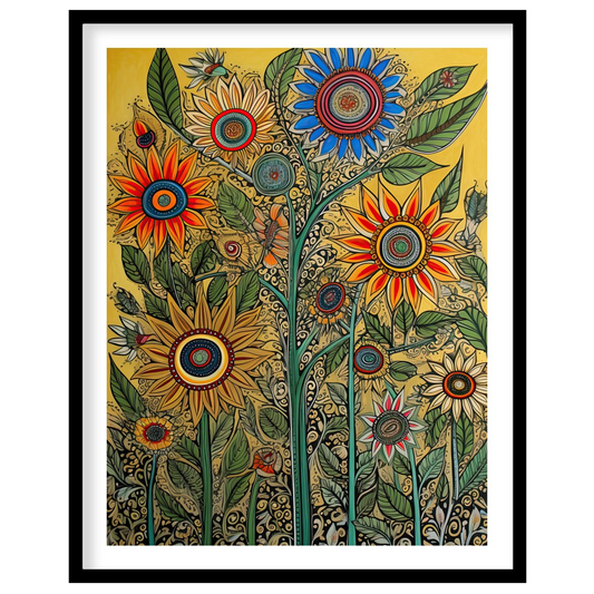 Bring your walls to life with this vibrant and intricate floral artwork. Featuring bold sunflowers for house