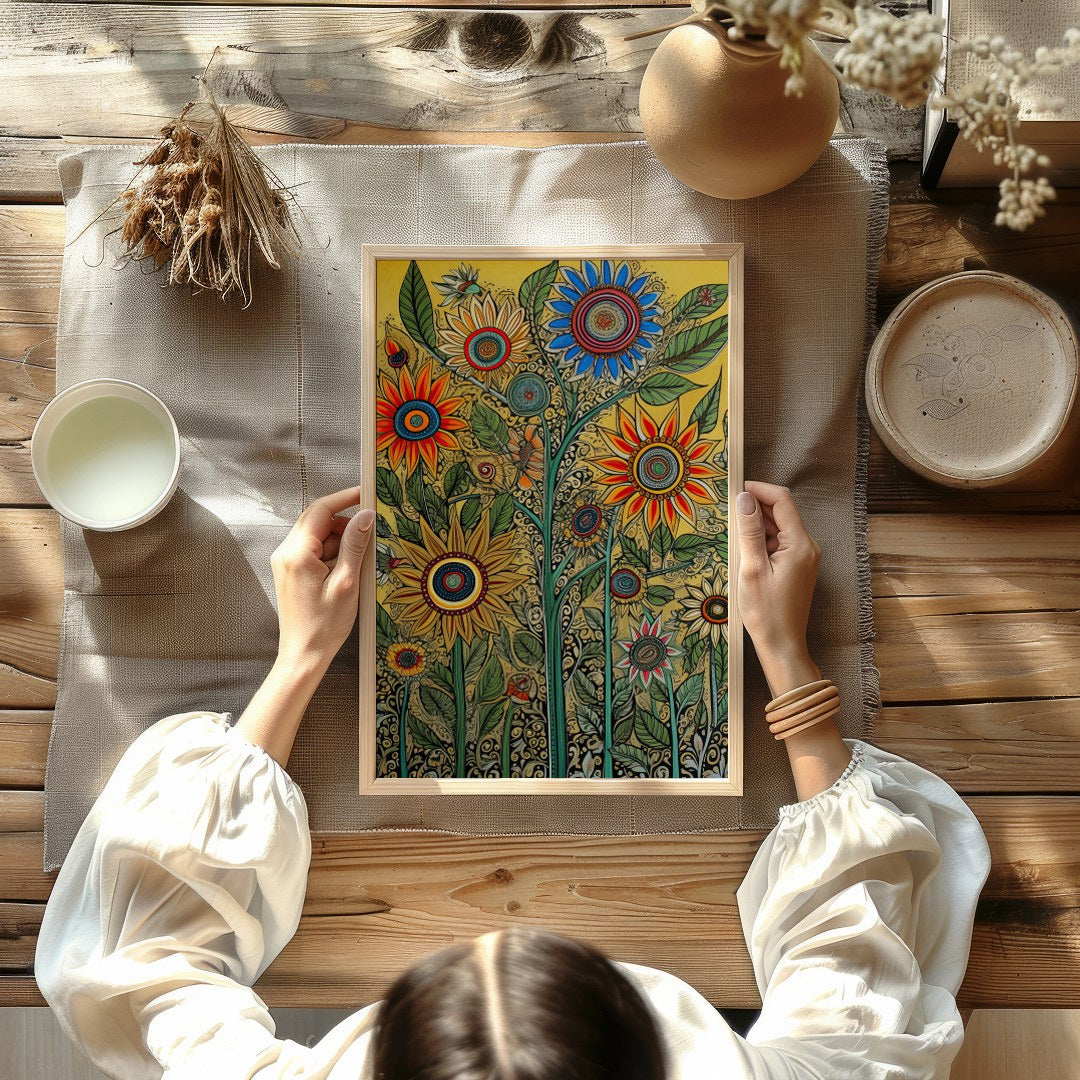 Bring your walls to life with this vibrant and intricate floral artwork. Featuring bold sunflowers for Kitchen