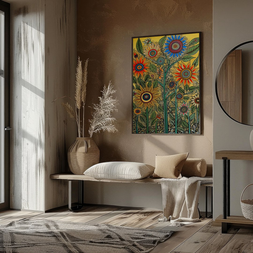 Bring your walls to life with this vibrant and intricate floral artwork. Featuring bold sunflowers for lovely-house