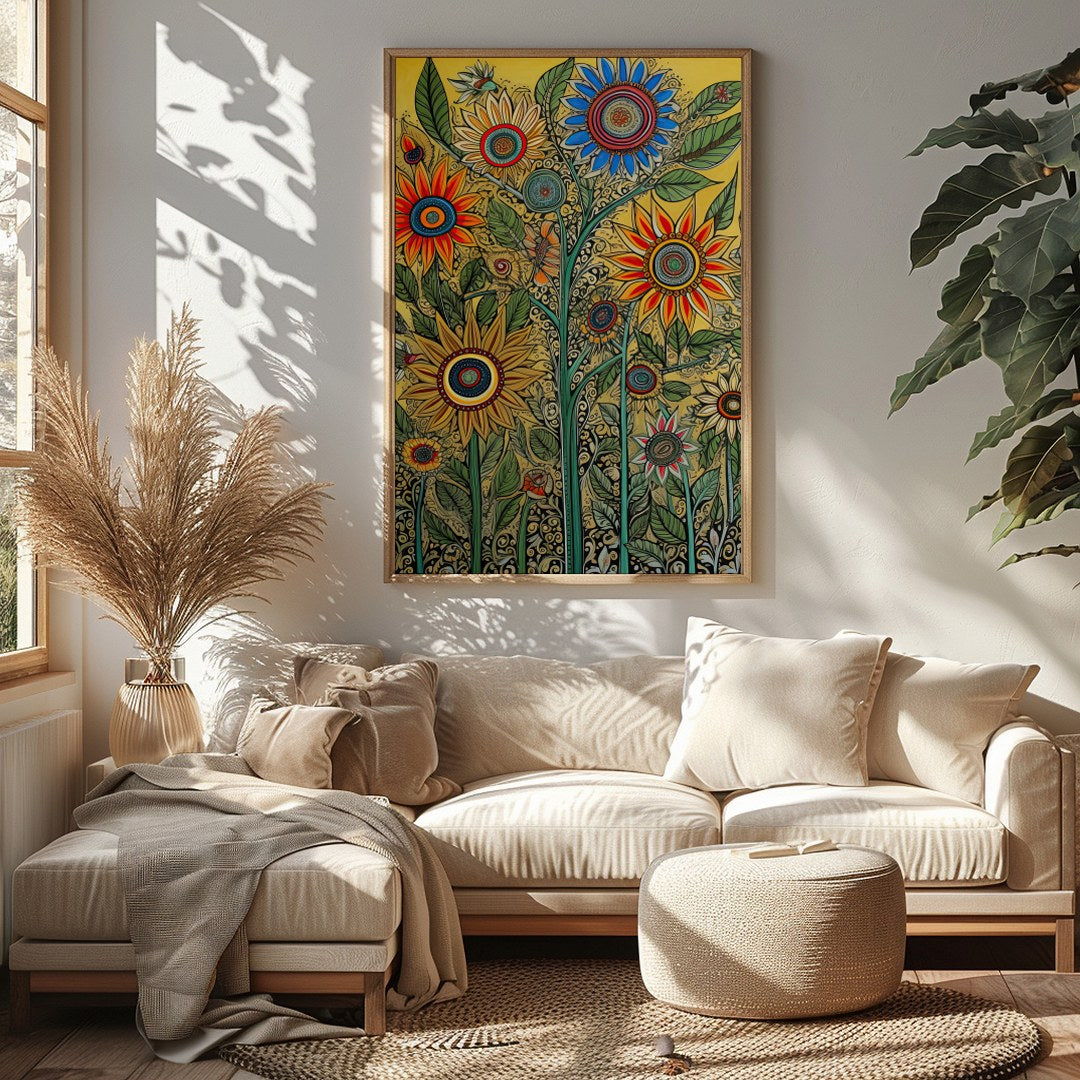 Bring your walls to life with this vibrant and intricate floral artwork. Featuring bold sunflowers for Sitting Area