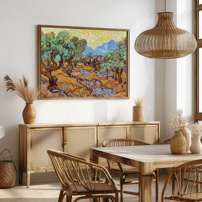 Immerse yourself in the vibrant energy of this beautiful olive grove painting. Its swirling for Dining