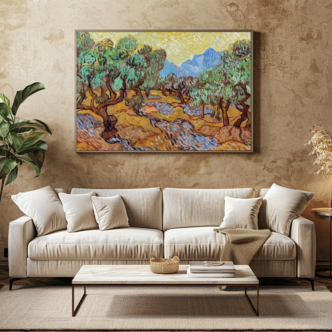 Immerse yourself in the vibrant energy of this beautiful olive grove painting. Its swirling for Family Room