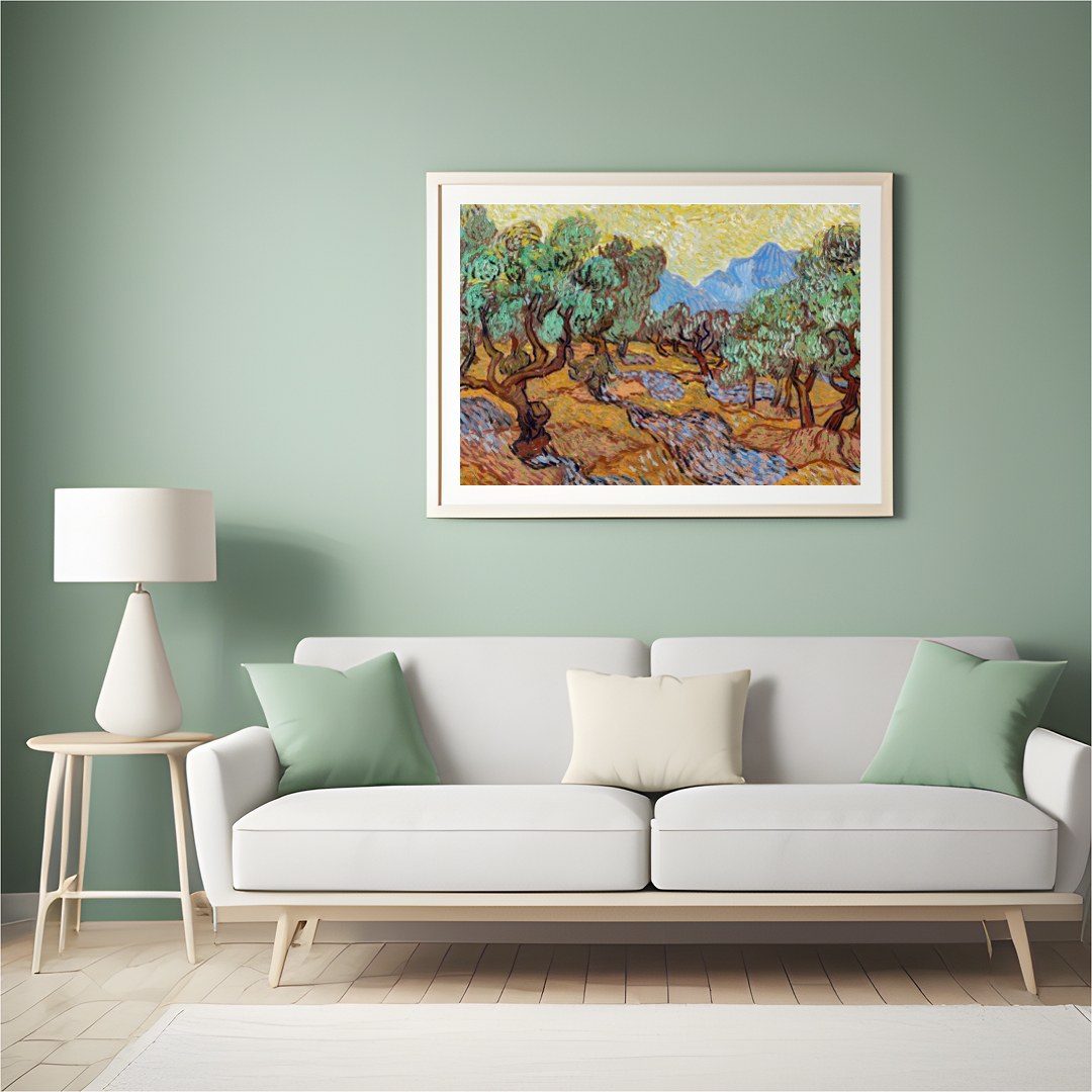 Immerse yourself in the vibrant energy of this beautiful olive grove painting. Its swirling for Hall