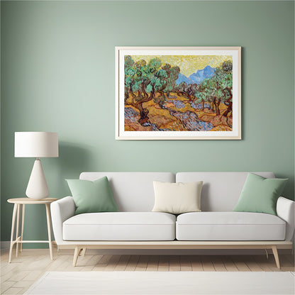 Immerse yourself in the vibrant energy of this beautiful olive grove painting. Its swirling for Hall
