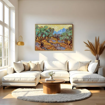 Immerse yourself in the vibrant energy of this beautiful olive grove painting. Its swirling for Living Room
