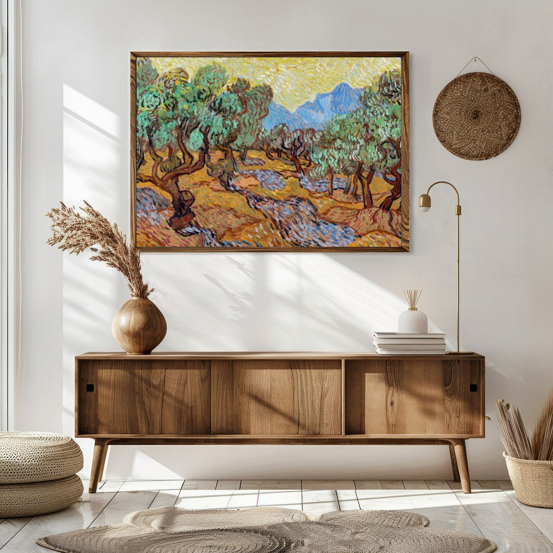 Immerse yourself in the vibrant energy of this beautiful olive grove painting. Its swirling for Sitting Area