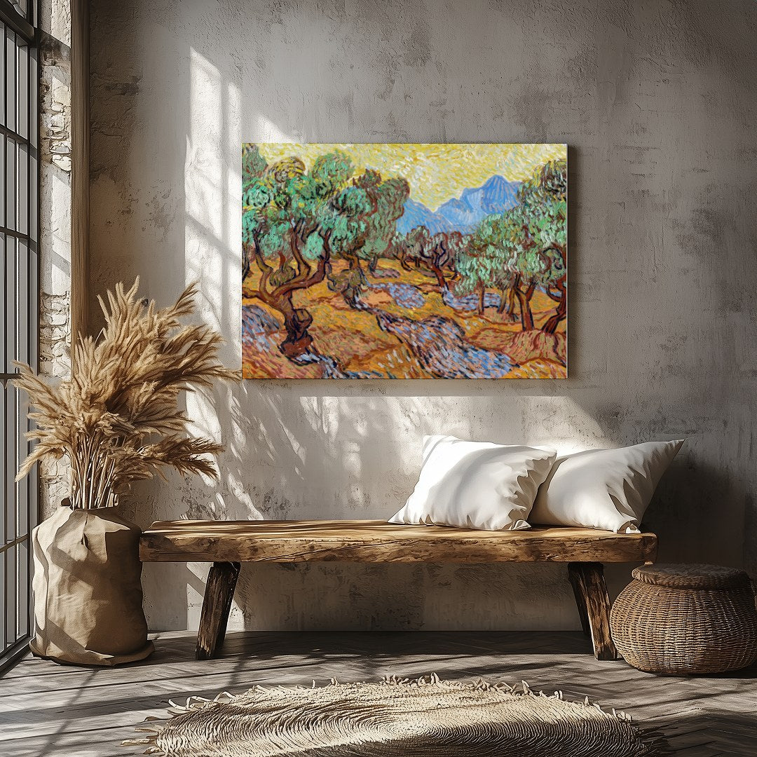 Immerse yourself in the vibrant energy of this beautiful olive grove painting. Its swirling for Veranda