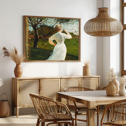 Captivate your senses with this enchanting artwork, where a daydreamer's gaze melds with a serene for Dining