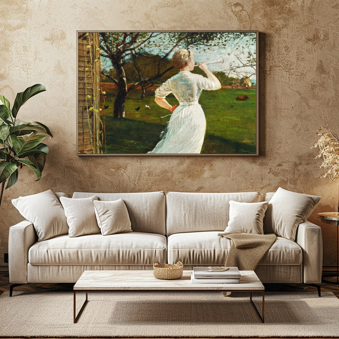 Captivate your senses with this enchanting artwork, where a daydreamer's gaze melds with a serene for Family Room
