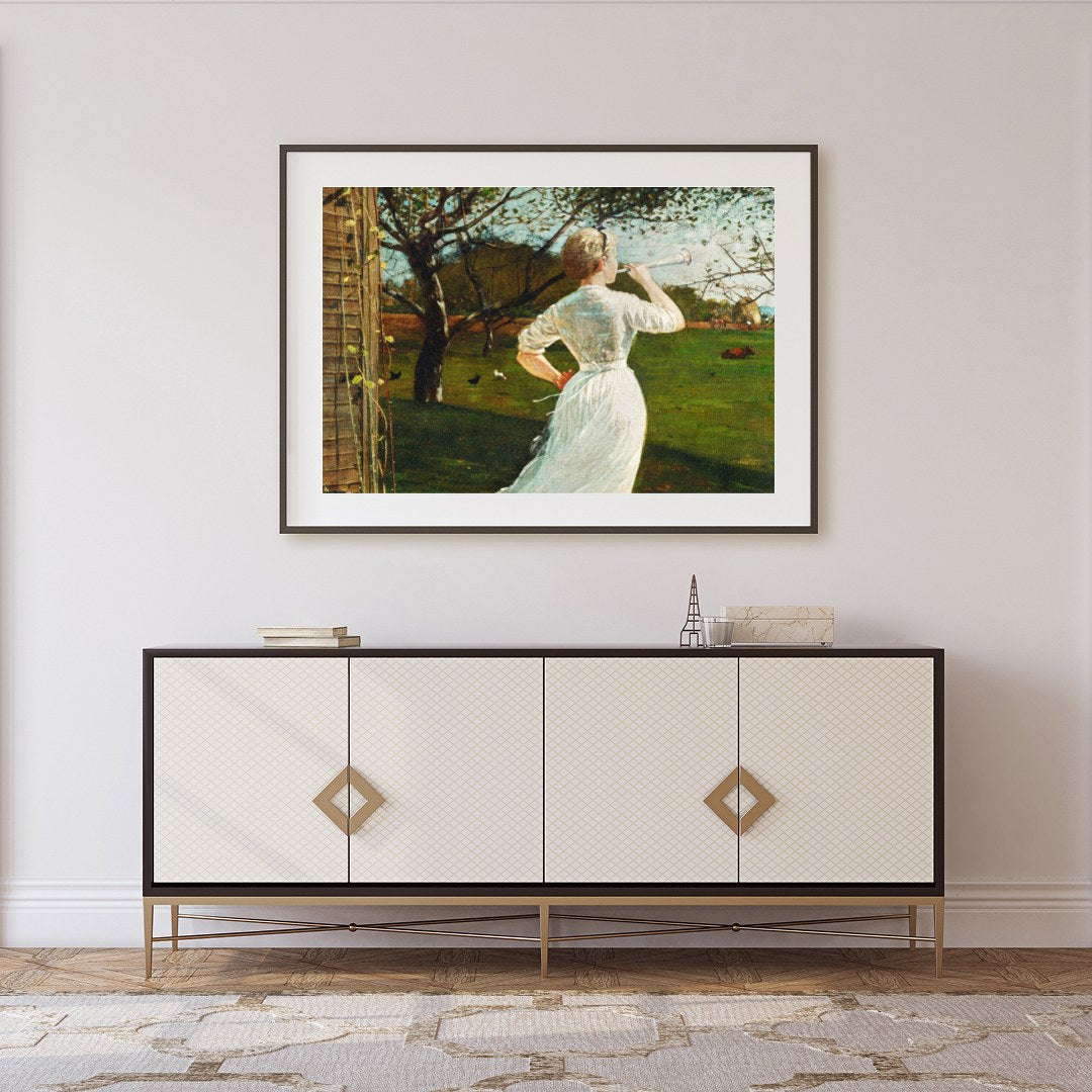 Captivate your senses with this enchanting artwork, where a daydreamer's gaze melds with a serene for Foyer