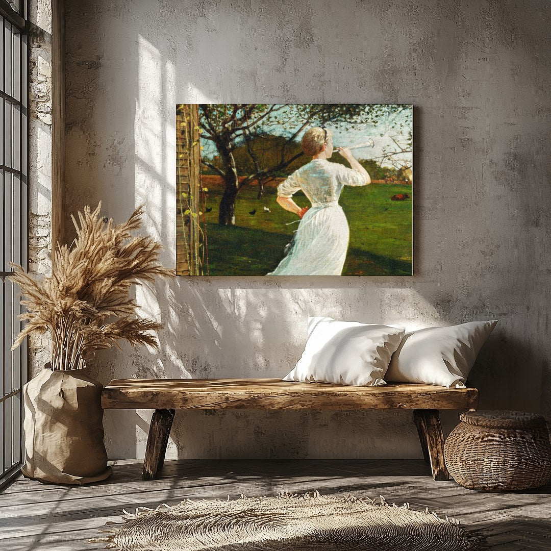Captivate your senses with this enchanting artwork, where a daydreamer's gaze melds with a serene for Veranda