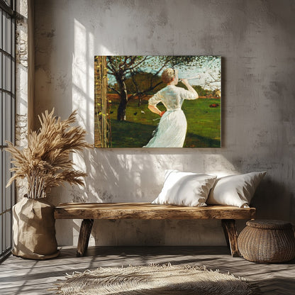 Captivate your senses with this enchanting artwork, where a daydreamer's gaze melds with a serene for Veranda