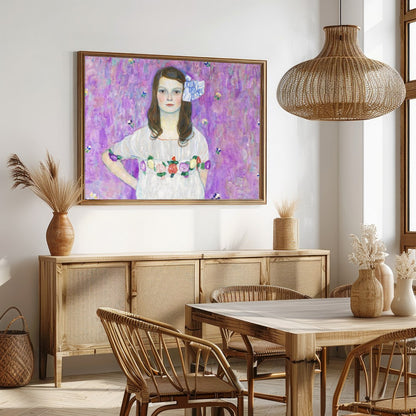 Immerse yourself in the delicate beauty of this enchanting artwork. A young girl stands serenely for Dining
