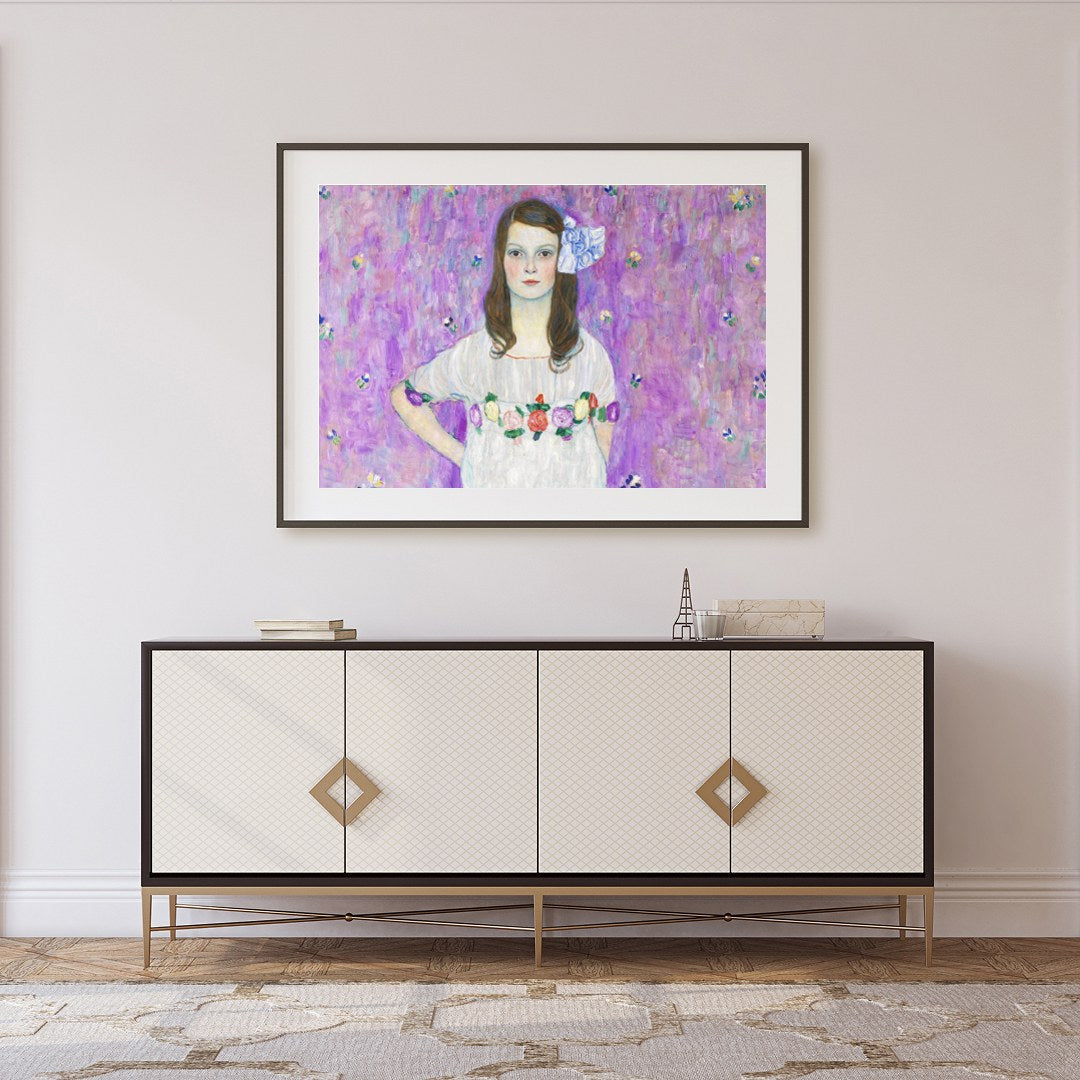 Immerse yourself in the delicate beauty of this enchanting artwork. A young girl stands serenely for Foyer