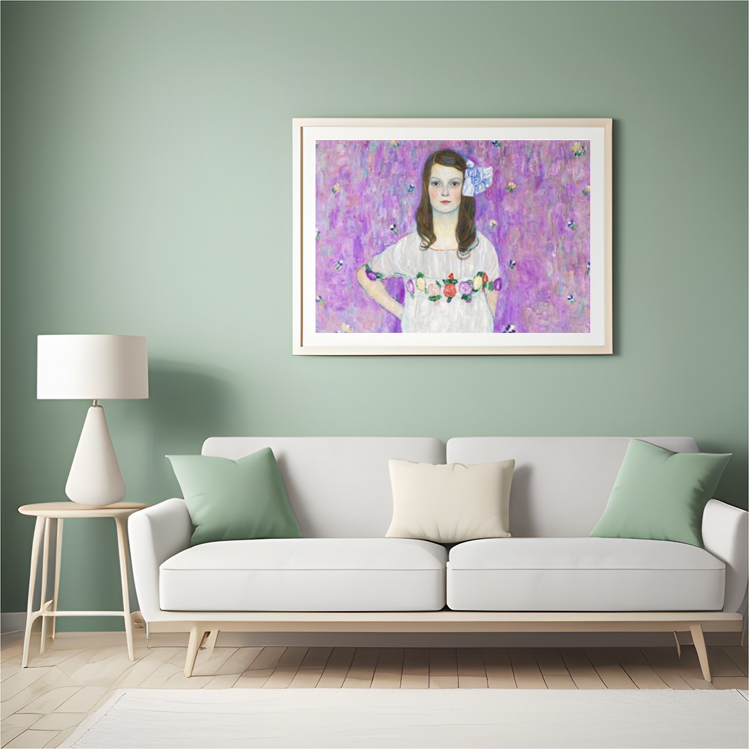Immerse yourself in the delicate beauty of this enchanting artwork. A young girl stands serenely for Hall