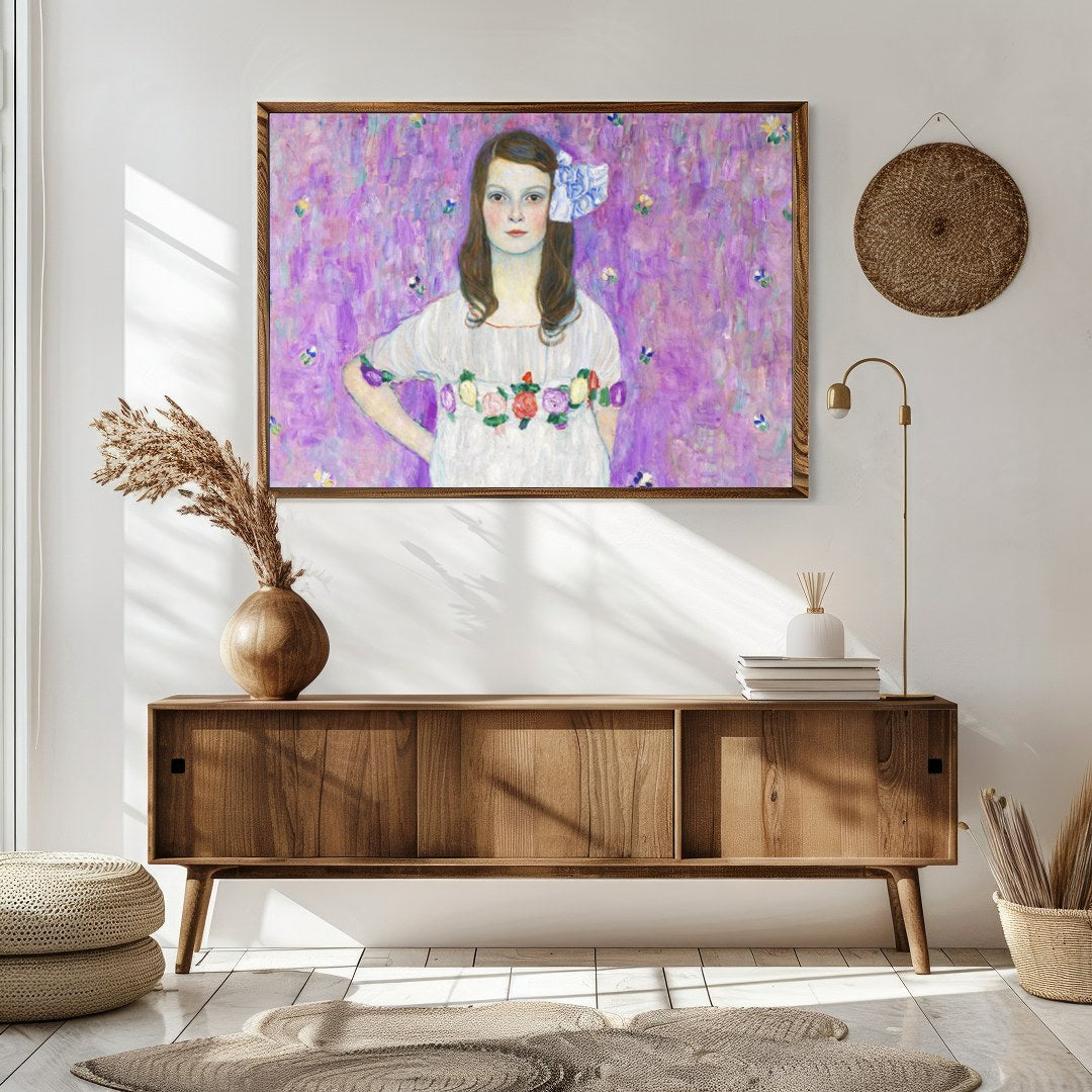 Immerse yourself in the delicate beauty of this enchanting artwork. A young girl stands serenely for Sitting Area